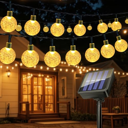 Caldarax Solar Lichterkette Aussen 60LEDs, 11M 36FT Lichterkette Außen Solar Kristall Kugeln, IP65 Wetterfest, 8 Modes, Garten Lichterkette Deko für Balkon Terrassen Hochzeiten Partys Bäume(Warmweiß) von Caldarax