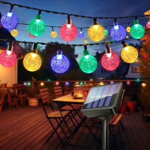 Solar Lichterkette Aussen 60LEDs, 11M 36FT Lichterkette Außen Solar Kristall Kugeln, IP65 Wetterfest, 8 Modes, Garten Lichterkette Deko für Balkon Terrassen Weihnachten Hochzeiten Partys Bäume(Bunt) von Caldarax