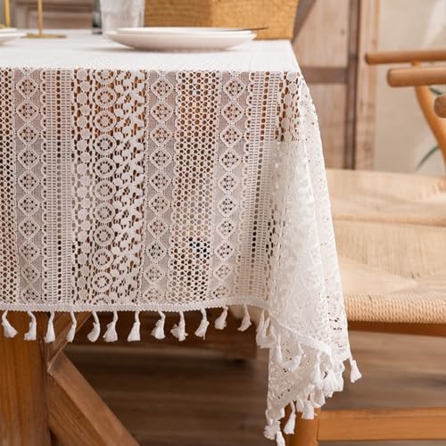 Calefee Tischdecke 150x150 cm Rechteckig, Tischdecke Baumwolle Abwaschbar 2-4 Personen Hohlspitze mit Quasten Tischwäsche Landhausstil Deko Calefee Tischdecke 150x150 cm Rechteckig, Tischdecke Baumwolle Abwaschbar 2-4 Personen Hohlspitze mit Quasten Tischwäsche Landhausstil Deko von Calefee