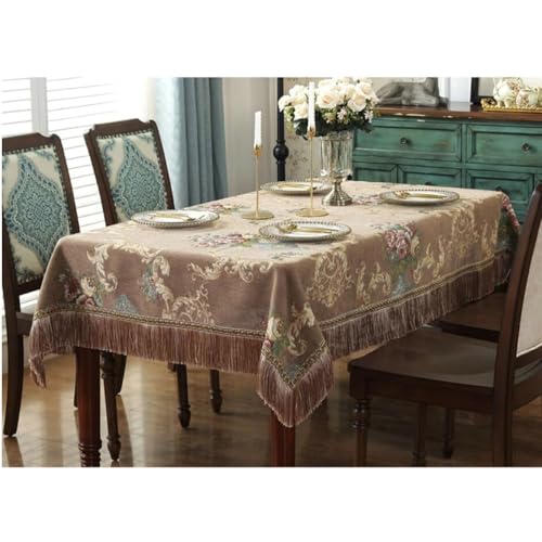 Calefee Tischdecke Eckig 160x160cm, Tischwäsche für die Küche Chenille Vintage-Jacquard mit Blumen Und Quasten Abwaschbare Tischdecke Fleckschutz Calefee Tischdecke Eckig 160x160cm, Tischwäsche für die Küche Chenille Vintage-Jacquard mit Blumen Und Quasten Abwaschbare Tischdecke Fleckschutz von Calefee