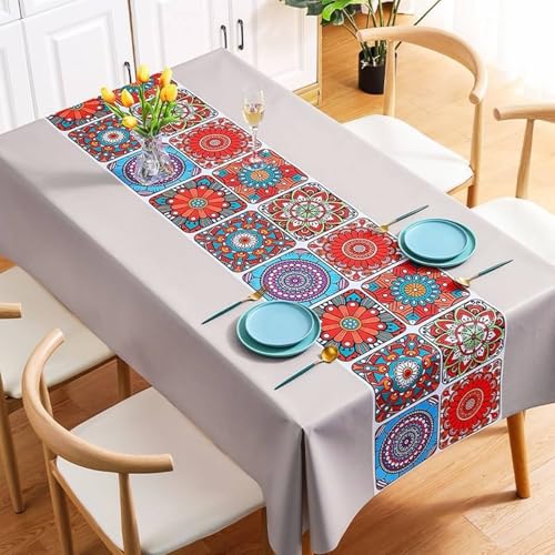 Calefee Tischdecke Rechteckig 120x170cm, Tischdecke Wasserdicht PVC mit Blumenmuster Im Ethnischen Stil Tischdeko für Couchtisch Fleckschutz Calefee Tischdecke Rechteckig 120x170cm, Tischdecke Wasserdicht PVC mit Blumenmuster Im Ethnischen Stil Tischdeko für Couchtisch Fleckschutz von Calefee