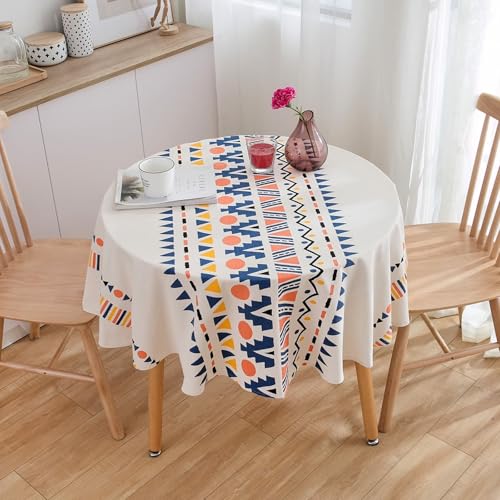 Calefee Tischdecke Rund 150 cm Durchmesser, Tischdecke Baumwolle Leinen Fleckenschutz 2-4 Personen Ethnisches Geometrisches Muster Tischwäsche für die Küche Calefee Tischdecke Rund 150 cm Durchmesser, Tischdecke Baumwolle Leinen Fleckenschutz 2-4 Personen Ethnisches Geometrisches Muster Tischwäsche für die Küche von Calefee