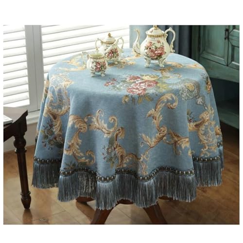 Calefee Tischdecke Rund 180cm, Tischdecke für Couchtisch Chenille Vintage-Jacquard mit Blumen Und Quasten Abwaschbare Tischdecke Fleckschutz Calefee Tischdecke Rund 180cm, Tischdecke für Couchtisch Chenille Vintage-Jacquard mit Blumen Und Quasten Abwaschbare Tischdecke Fleckschutz von Calefee