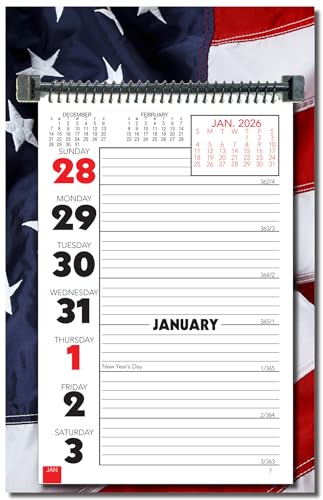 Calendar Company Wochenplanungskalender 2026 mit USA-Flagge, Memo-Platz und Almanach-Informationen, Spiralbindung mit flacher Staffelei, 27,9 x 17,8 cm, hergestellt in den USA. (Wöchentliche Flagge) von Calendar Company