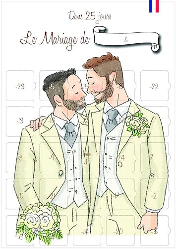 Hochzeitskalender Gay Männer 25 Tage vor dem Tag | Hochzeitsgeschenk 25 Tipps und Tricks | Countdown für das Brautpaar | 25 Fächer zum Öffnen Format A3 von Calendrier Evenement