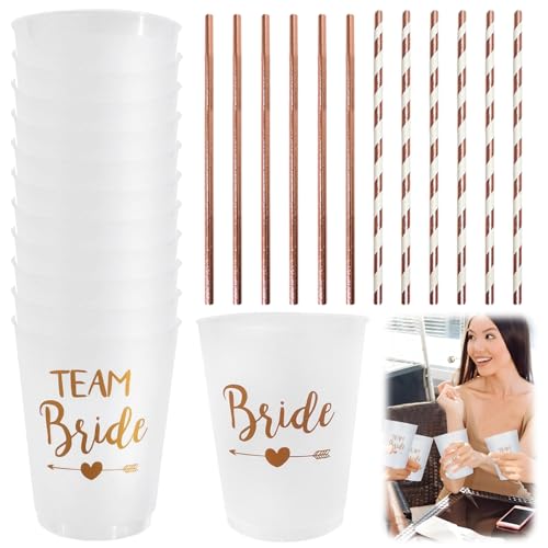12 x Team Bride Becher mit 12 Strohhalme, JGA Becher Wiederverwendbar Team Bride Bachelorette Party Cup Bride Team Tassen Set BecherBride to be Deko für Junggesellenabschied Bridal Shower 12 x Team Bride Becher mit 12 Strohhalme, JGA Becher Wiederverwendbar Team Bride Bachelorette Party Cup Bride Team Tassen Set BecherBride to be Deko für Junggesellenabschied Bridal Shower von Calenxy