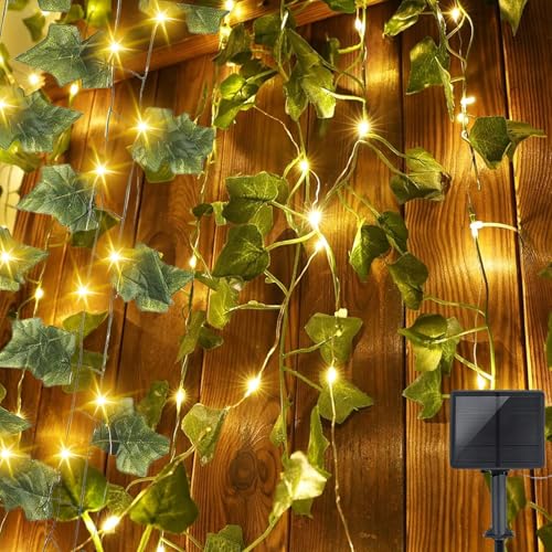 Calenxy Lichterkette Außen Solar, Efeu Lichterkette mit 100 LED Lichterketten Outdoor 10M, Fake Efeu Girlande, Solar Efeu Lichterkette für Garten Balkon Terrasse Zimmer Hochzeit Party Grün Deko von Calenxy