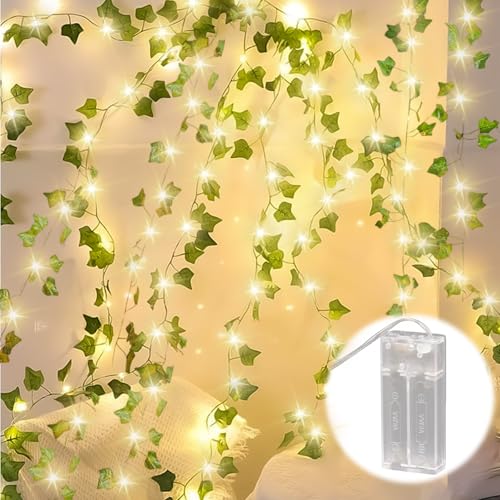 LED Lichterkette Efeu Künstlich, 20M Fake Efeu Girlande mit 200 LED-Licht, Lichterkette mit Blumengirlande Hängend Pflanzen für Innenberei,Hochzeit, Party Deko von Calenxy