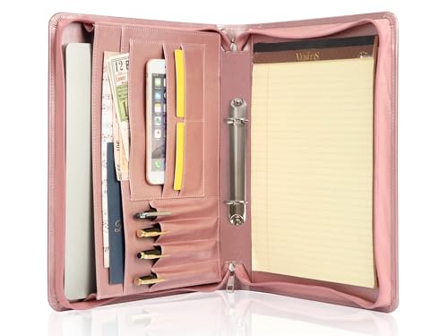 Calfinder Ringbuchmappe a4, 2 Ringbinder Aktenmappe a4 mit Reißverschluss, PU Leder Konferenzmappe Planer mit A4 Klemmbrett/Block, Dokumentenmappe Organizer, Geschenk für Damen/Frau, Rosegold Calfinder Ringbuchmappe a4, 2 Ringbinder Aktenmappe a4 mit Reißverschluss, PU Leder Konferenzmappe Planer mit A4 Klemmbrett/Block, Dokumentenmappe Organizer, Geschenk für Damen/Frau, Rosegold von Calfinder