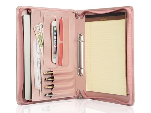 Calfinder Aktenmappe a4 mit Reißverschluss, 2 Ringbinder PU Leder Schreibmappe, Ringbuchmappe Planer, Konferenzmappe Leder mit A4 Block, Portfolio Mappe a4, Dokumentenmappe Organizer, Pink Calfinder Aktenmappe a4 mit Reißverschluss, 2 Ringbinder PU Leder Schreibmappe, Ringbuchmappe Planer, Konferenzmappe Leder mit A4 Block, Portfolio Mappe a4, Dokumentenmappe Organizer, Pink von Calfinder