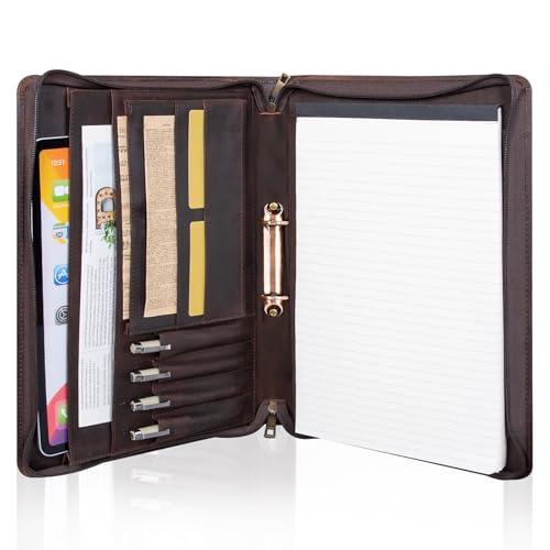 Calfinder Schreibmappe A4 Konferenzmappe a4 Leder Ringbuch Ledermappe A4 Laptoptasche 13 zoll, Rindsleder Lederschreibmappe, Ledermappe, Dokumentenmappe, Aktenmappe,Geschenke für Männer, Dunkelbraun von Calfinder