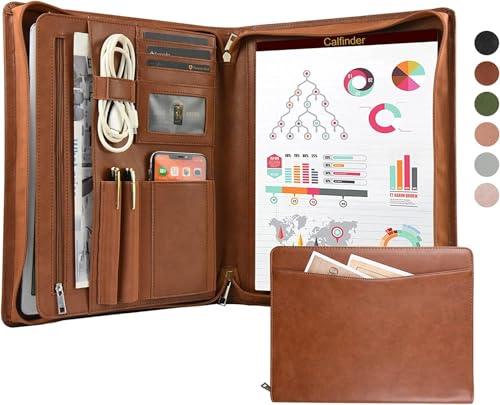 Calfinder Konferenzmappe A4 Leder, Schreibmappe mit a4 Klemmbrett/Reissverschluss, Veganes Leder Aktenmappe Dokumentenmappe, Büro Organizer Ordner Mappe, Geschenk für Damen/Herren, Braun Calfinder Konferenzmappe A4 Leder, Schreibmappe mit a4 Klemmbrett/Reissverschluss, Veganes Leder Aktenmappe Dokumentenmappe, Büro Organizer Ordner Mappe, Geschenk für Damen/Herren, Braun von Calfinder
