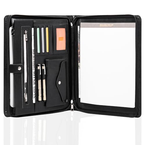 Calfinder Konferenzmappe A4 PU-Kunst Leder Schreibmappe, Mappe Organizer mit Reißverschluss, Aktenmappe, Dokumentenmappe Portfolio Organizer，Geschenke für Kollegen/Lehrer | Schwarz von Calfinder