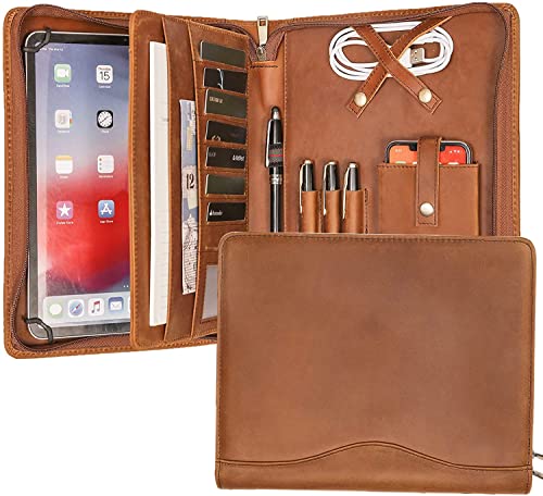 Calfinder Konferenzmappe A5, Schreibmappe, Leder mit a5 Klemmbrett/Reissverschluss, Echtleder Dokumentenmappe, Portfolio Folder Organizer Mappe, Tablet für iPad Pro 9.7/10.2/10.5/11 zoll, Braun Calfinder Konferenzmappe A5, Schreibmappe, Leder mit a5 Klemmbrett/Reissverschluss, Echtleder Dokumentenmappe, Portfolio Folder Organizer Mappe, Tablet für iPad Pro 9.7/10.2/10.5/11 zoll, Braun von Calfinder