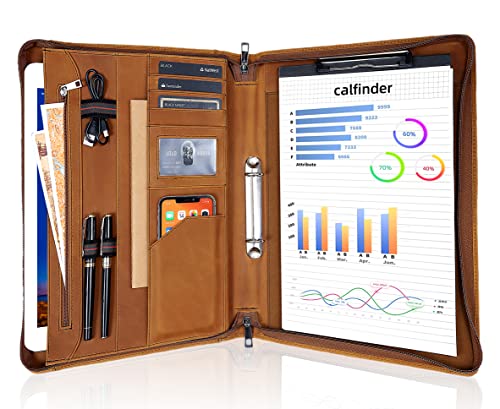 FREI NAME Gravur, Personalisiert Konferenzmappe Leder, Ringbuchmappe Ledermappe a4 mit Ringbuch, 2 Ring Binder Schreibmappe mit Reissverschluss, Geschenk für Damen/Herren, Customized, Braun FREI NAME Gravur, Personalisiert Konferenzmappe Leder, Ringbuchmappe Ledermappe a4 mit Ringbuch, 2 Ring Binder Schreibmappe mit Reissverschluss, Geschenk für Damen/Herren, Customized, Braun von Calfinder