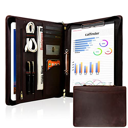 FREI NAME Gravur, Personalisiert Ringmappe a4 Leder, 2 Ring Binder Konferenzmappe, Arbeitsmappe Schreibmappe mit a4 Klemmbrett/Griff, Leather Portfolio, Customized Geschenk, Dunkelbraun FREI NAME Gravur, Personalisiert Ringmappe a4 Leder, 2 Ring Binder Konferenzmappe, Arbeitsmappe Schreibmappe mit a4 Klemmbrett/Griff, Leather Portfolio, Customized Geschenk, Dunkelbraun von Calfinder
