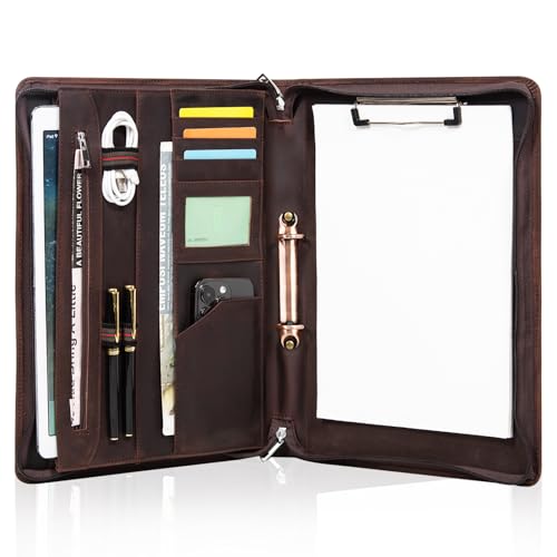 Calfinder Konferenzmappe a4 mit Ringbuch, Aktenmappe a4 mit Reissverschluss, 2 Ringe Ledermappe, Schreibmappe Leder mit a4 Klemmbrett, Geschenk für Damen/Herren, Dunkelbraun Calfinder Konferenzmappe a4 mit Ringbuch, Aktenmappe a4 mit Reissverschluss, 2 Ringe Ledermappe, Schreibmappe Leder mit a4 Klemmbrett, Geschenk für Damen/Herren, Dunkelbraun von Calfinder