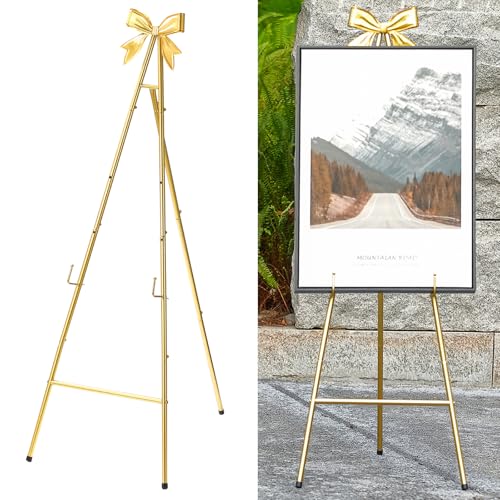 CaliDecor 134 cm H Metall-Staffelei für Schilder, groß, verstellbar, mit Schmetterlingsschleife oben, für Hochzeiten, Bilder, Posterhalter, Präsentation von CaliDecor