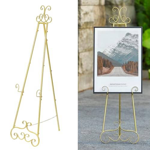 CaliDecor Goldener Staffelei-Ständer für Schilder, groß, verstellbar, Metall, zum Präsentieren von Bildern, Hochzeitsposter-Halter, Präsentationsständer mit Kettenstütze CaliDecor Goldener Staffelei-Ständer für Schilder, groß, verstellbar, Metall, zum Präsentieren von Bildern, Hochzeitsposter-Halter, Präsentationsständer mit Kettenstütze von CaliDecor