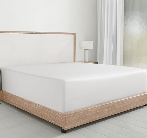 California Design Den Spannbettlaken aus 100 % langstapeliger Baumwolle, King-Size-Bett, 150 x 200 + 30 cm, Fadenzahl 400, weicher und kühlender Satinstoff ist wie ägyptische Baumwolle, elfenbeinfarbe von California Design Den