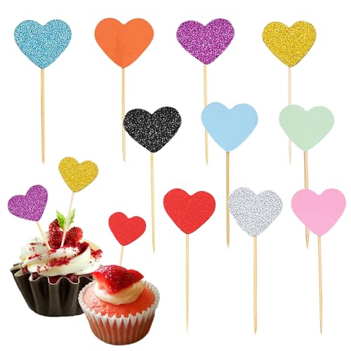 Calkkrer 100 Stück Herz-Cupcake-Deko in mehrfarbigen Glitzer-Toppern, Hochzeitsherzen-Muffin-Topper für Geburtstagspartys und Ice-Cream-Party-Dekoration. Calkkrer 100 Stück Herz-Cupcake-Deko in mehrfarbigen Glitzer-Toppern, Hochzeitsherzen-Muffin-Topper für Geburtstagspartys und Ice-Cream-Party-Dekoration. von Calkkrer