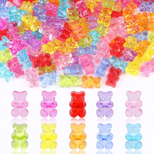 Calkkrer 200 Stück Acrylperlen Gummibärchen, Transparente Mini Bären Anhänger, Süße Jelly Verzierungen für Armbänder, Halsketten, Ohrringe, DIY Schmuck, Kinder Anhänger von Calkkrer