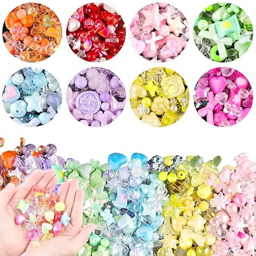 Calkkrer 200 Stück Multifarbige Acrylperlen, Verschiedene Formen wie Blumen, Schmetterlinge, Herzchen, Sternchen für Schmuckgestaltung, DIY Armbänder, Schlüsselanhänger Calkkrer 200 Stück Multifarbige Acrylperlen, Verschiedene Formen wie Blumen, Schmetterlinge, Herzchen, Sternchen für Schmuckgestaltung, DIY Armbänder, Schlüsselanhänger von Calkkrer