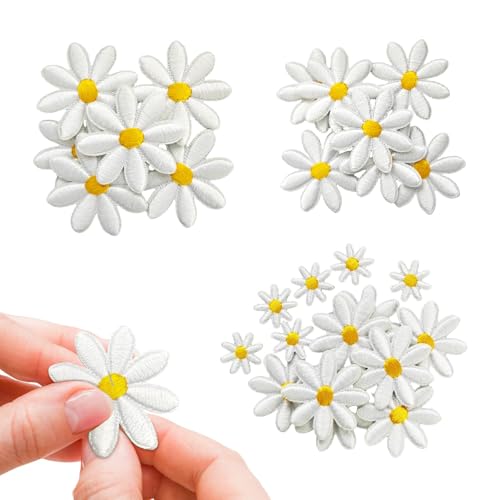 Calkkrer 40 Stück Gänseblümchen Aufnäher Zum Aufbügeln, Patches In Verschiedenen Größen Für Kleidung, Polyester Applikationen Zum Nähen Oder Aufbügeln Für DIY Projekte Calkkrer 40 Stück Gänseblümchen Aufnäher Zum Aufbügeln, Patches In Verschiedenen Größen Für Kleidung, Polyester Applikationen Zum Nähen Oder Aufbügeln Für DIY Projekte von Calkkrer