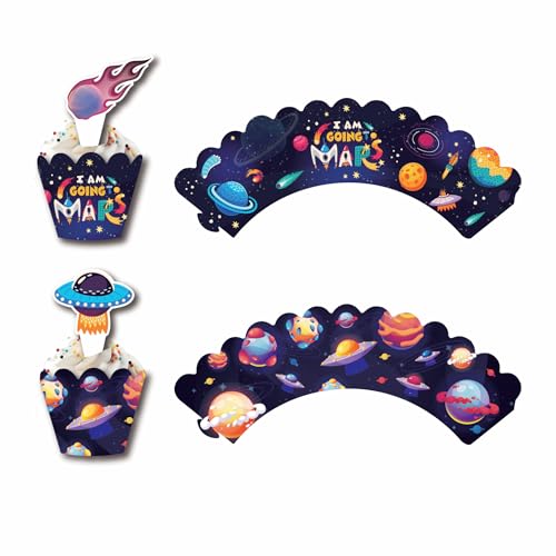 Calkkrer 48 Stück Weltraum Cupcake Topper, Rakete und Planeten Deko, Kuchendekoration, Galaxie Themen Torte Zubehör, Universum Party Supplies, Geburtstag Dekorationen Calkkrer 48 Stück Weltraum Cupcake Topper, Rakete und Planeten Deko, Kuchendekoration, Galaxie Themen Torte Zubehör, Universum Party Supplies, Geburtstag Dekorationen von Calkkrer