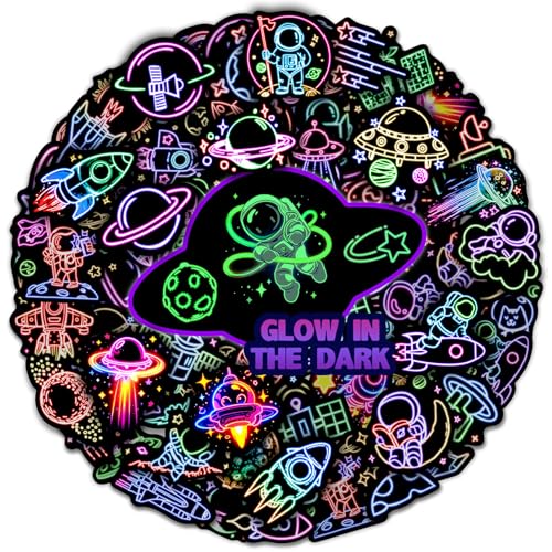 Calkkrer 50 Stück Neon Astronauten Aufkleber für Kinder, Leuchtende Weltraum Sticker für Wasserflaschen, wasserdichte Vinyl-Aufkleber für Laptops – Coole Dekoration Calkkrer 50 Stück Neon Astronauten Aufkleber für Kinder, Leuchtende Weltraum Sticker für Wasserflaschen, wasserdichte Vinyl-Aufkleber für Laptops – Coole Dekoration von Calkkrer