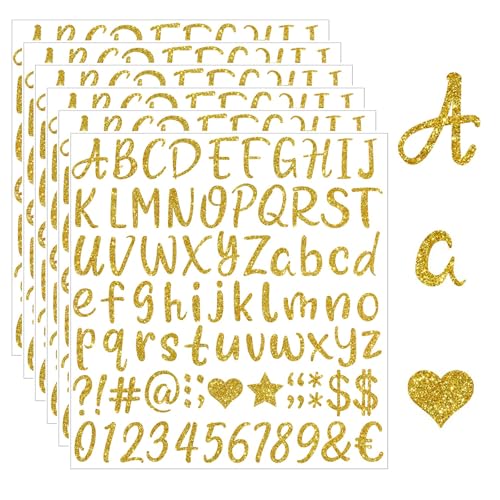 Calkkrer 6 Blatt Goldene Buchstaben Aufkleber, Selbstklebende Vinyl Buchstaben, Glitzer Sticker, Zahlen Aufkleber Für Abschlussmütze, Scrapbook Bastelarbeiten Calkkrer 6 Blatt Goldene Buchstaben Aufkleber, Selbstklebende Vinyl Buchstaben, Glitzer Sticker, Zahlen Aufkleber Für Abschlussmütze, Scrapbook Bastelarbeiten von Calkkrer