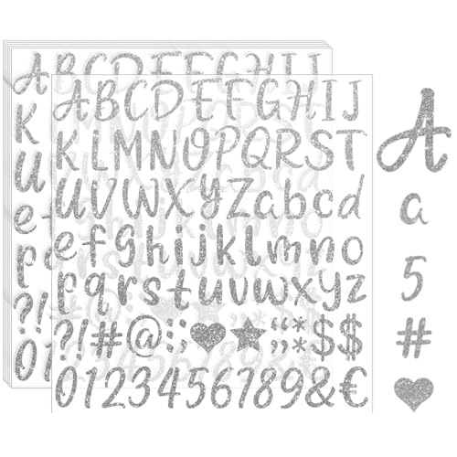 Calkkrer 6 Blatt Sliver Buchstaben Aufkleber, Selbstklebende Vinyl Buchstaben, Glitzer Sticker, Zahlen Aufkleber Für Abschlussmütze, Scrapbook Bastelarbeiten Calkkrer 6 Blatt Sliver Buchstaben Aufkleber, Selbstklebende Vinyl Buchstaben, Glitzer Sticker, Zahlen Aufkleber Für Abschlussmütze, Scrapbook Bastelarbeiten von Calkkrer