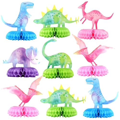 Calkkrer 9 Stück Dino Party Honeycomb Centerpieces, Dino Tischdeko für Kindergeburtstag, Dino Partyset mit Vulkan-Thema, Bienenwabe-Mittelstück, Dino Tischtopper von Calkkrer