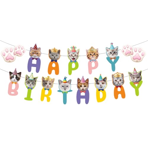 Calkkrer Happy Birthday Girlande für Katzenparty, Niedliche Katzendeko, Hintergrund für Katzen Geburtstag, Bunte Party Dekorationen, Katzen Geburtstag Zubehör Calkkrer Happy Birthday Girlande für Katzenparty, Niedliche Katzendeko, Hintergrund für Katzen Geburtstag, Bunte Party Dekorationen, Katzen Geburtstag Zubehör von Calkkrer
