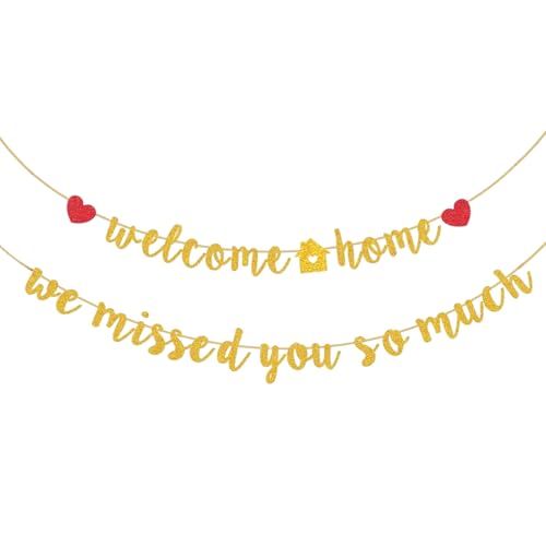 Calkkrer Willkommen Zurück Willkommen Zuhause Deko Set, Willkommen Party Dekoration, Willkommen Zurück Banner, Heimkehr Party Deko, Willkommen Zurück Deko(Gold) von Calkkrer