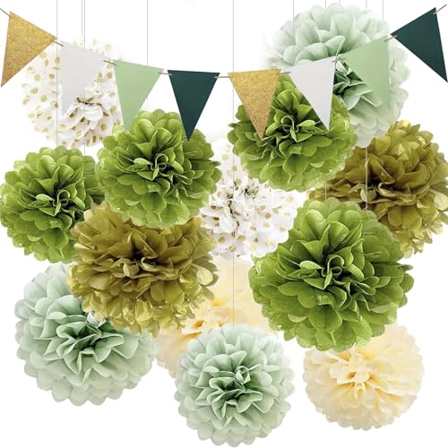 Calkrer 17 Stück Dekor Gartenparty, Seidenpapier Pompons, Wimpelkette Grün Gold Weiß, Party Dekorationen für Hochzeit, Abschlussball, Geburtstag, Gartenparty. Calkrer 17 Stück Dekor Gartenparty, Seidenpapier Pompons, Wimpelkette Grün Gold Weiß, Party Dekorationen für Hochzeit, Abschlussball, Geburtstag, Gartenparty. von Calkkrer