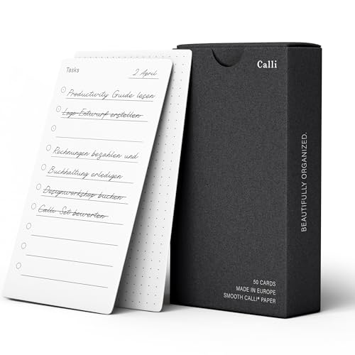 Calli® 50 Premium To-Do Karten aus feinstem 250g Papier (129 x 76mm) - Kugelschreiber Optimiert - To-Do Planer To-Do Listen Block Daily Planner Todo Liste Karteikarten(50 To-Do Karten) von Calli