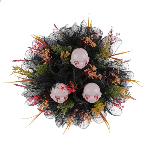 15,7-Zoll-Halloween-Kranz, Gruseliger Totenkopf-Netzkranz, Halloween, Gruselige Geister-Puppenköpfe, Netz-Kranz, Halloween-Skelett-Geister-Kränze für Zuhause, Wand, Fenster, Tür, 15,7-Zoll-Halloween-Kranz, Gruseliger Totenkopf-Netzkranz, Halloween, Gruselige Geister-Puppenköpfe, Netz-Kranz, Halloween-Skelett-Geister-Kränze für Zuhause, Wand, Fenster, Tür, von Callicarpa