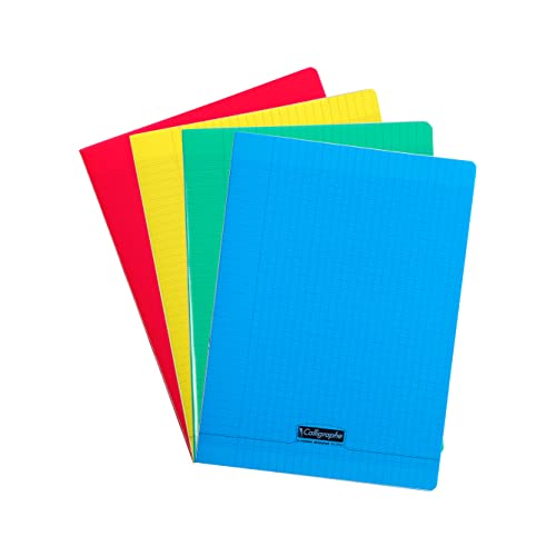 Clairefontaine 18060AMZC - Packung mit 9 Notizheften Calligraphe, geheftet, DIN A4+, 24 x 32 cm, 24 Blatt, kariert, 90 g, Umschlag aus Polypropylen, Farblos, 1 Pack von Clairefontaine