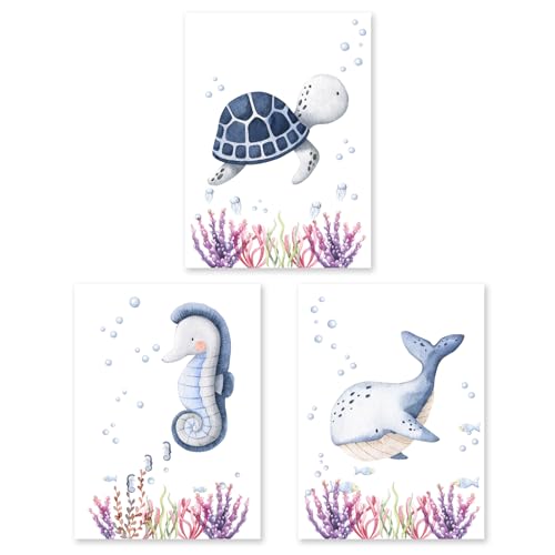 3 liebevoll designte Poster | Tiere Meerestiere Wal Schildkröte Seepferdchen | Dekoration für Kinderzimmer Babyzimmer Kinderbilder Geschenk für Mädchen Jungen | kräftiges Premium-Papier | DIN A4 3 liebevoll designte Poster | Tiere Meerestiere Wal Schildkröte Seepferdchen | Dekoration für Kinderzimmer Babyzimmer Kinderbilder Geschenk für Mädchen Jungen | kräftiges Premium-Papier | DIN A4 von Calmondo
