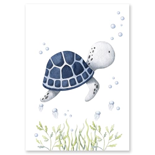 Calmondo Schildkröte Kinderbild für Kinderzimmer & Babyzimmer | Tier-Poster als Geschenk für Mädchen & Jungen | Süße Wand-Deko für eine fröhliche Atmosphäre | DIN A4 | Mit Bonusbild und Kindermappe von Calmondo