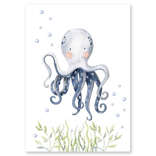 Krake Kinderbild für Kinderzimmer & Babyzimmer | Tier-Poster als ideales Geschenk für Mädchen & Jungen | Bild für Kinder als süße Wand-Deko für eine fröhliche Atmosphäre | DIN A4 | Mit Bonusbild Krake Kinderbild für Kinderzimmer & Babyzimmer | Tier-Poster als ideales Geschenk für Mädchen & Jungen | Bild für Kinder als süße Wand-Deko für eine fröhliche Atmosphäre | DIN A4 | Mit Bonusbild von Calmondo