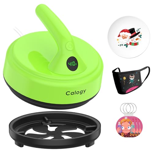 Calogy Transferpresse Mini Hitzepresse Maschine, Plottermaschine Temp max 210℃ Durchmesser 16,7cm Kleine Bügelpresse für T-Shirts, Haustierkleidung, Geschirr, Tischsets Heatpress von Calogy
