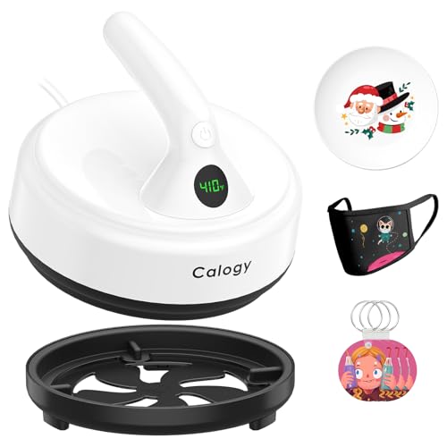 Calogy Transferpresse Mini Hitzepresse Maschine, Plottermaschine Temp max 210℃ Durchmesser 16,7cm Kleine Bügelpresse für T-Shirts, Haustierkleidung, Geschirr, Tischsets Heatpress von Calogy