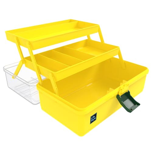 Calogy 33 cm Kunstbedarf-Aufbewahrung, 3-lagig, Kunststoff, Nähen, Bastelbox mit Griff, Aufbewahrungsbox für Medizin, Werkzeug, Kosmetik, Spielzeug, Stift (Gelb) von Calogy