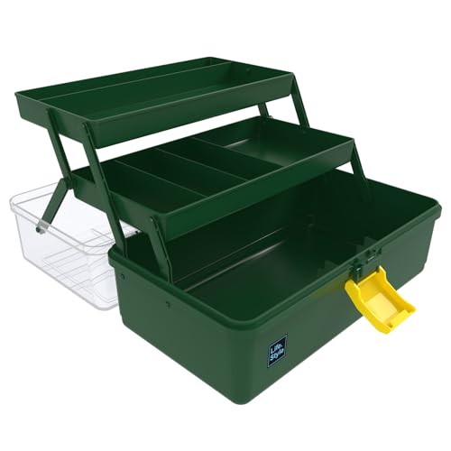 Calogy 33 cm Kunstbedarf-Aufbewahrung, 3-lagig, Kunststoff, Nähen, Bastelbox mit Griff, Aufbewahrungsbox für Medizin, Werkzeug, Kosmetik, Spielzeug, Stift (Grün) von Calogy