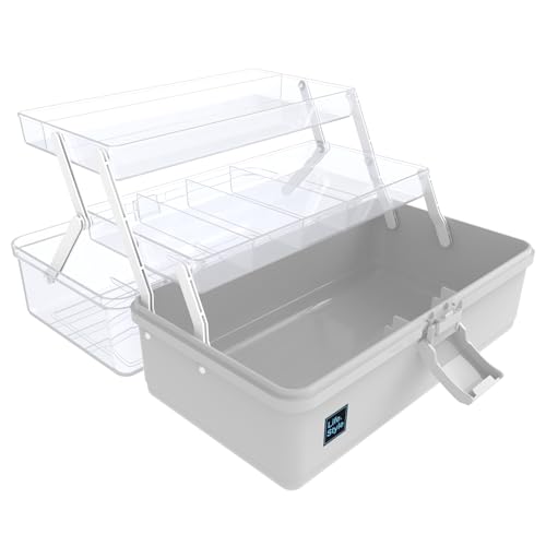 Calogy 33 cm Kunstbedarf-Aufbewahrung, 3-lagig, Kunststoff, Näh-Bastelbox mit Griff, Aufbewahrungsbox für Medikamente, Werkzeuge, Kosmetik, Stift von Calogy