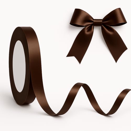 Geschenkband in Dunkelbraun – 23 m x 0,6 mm, glänzendes Satinband für Basteln, Schleifen, Luftballons, Hochzeiten, Geburtstage, DIY & Nähen von CamareR