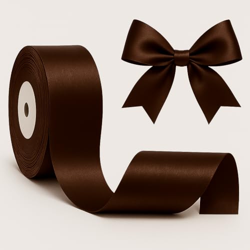 Geschenkband in Dunkelbraun – 23 m x 25 mm, glänzendes Satinband für Basteln, Schleifen, Luftballons, Hochzeiten, Geburtstage, DIY & Nähen von CamareR