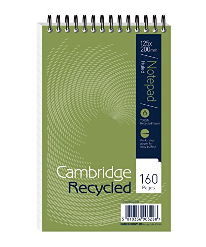 Cambridge Reporters-Notizblock, recycelt, Einband, Spiralbindung, 125 x 200 mm, liniert, 160 Seiten, 10 Stück, 100080468 von Cambridge